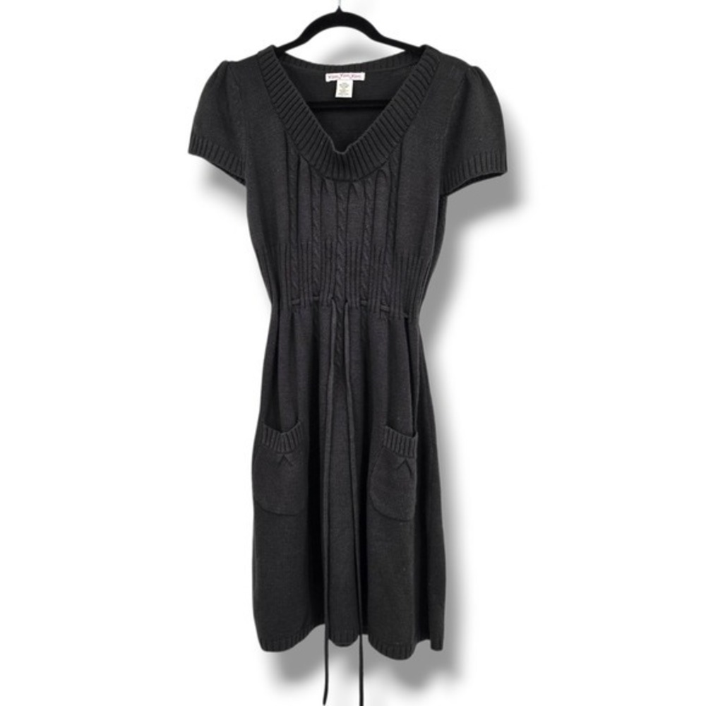 Wishes Wishes‎ Wishes Charcoal Grey Cable Knit Drawstring Sweater Dress 2X